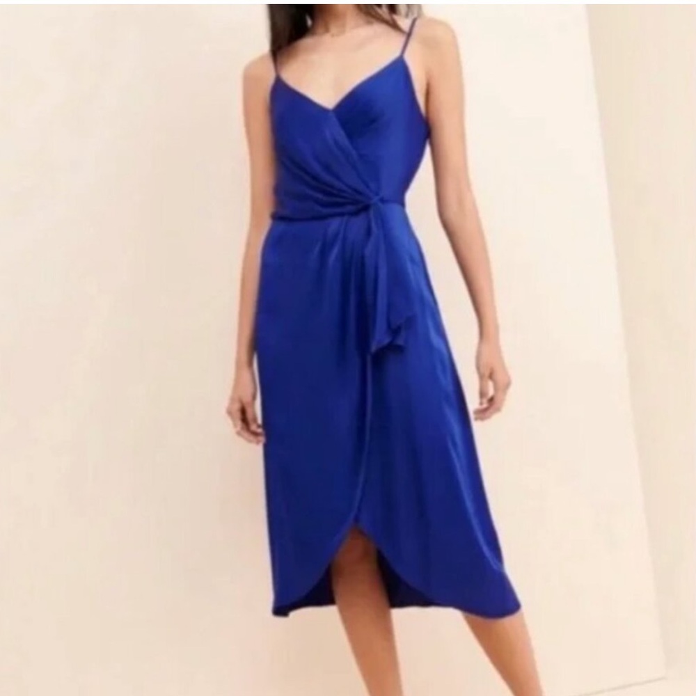 Anthropologie Giverny Midi Slip Dress in Cobalt Blue
